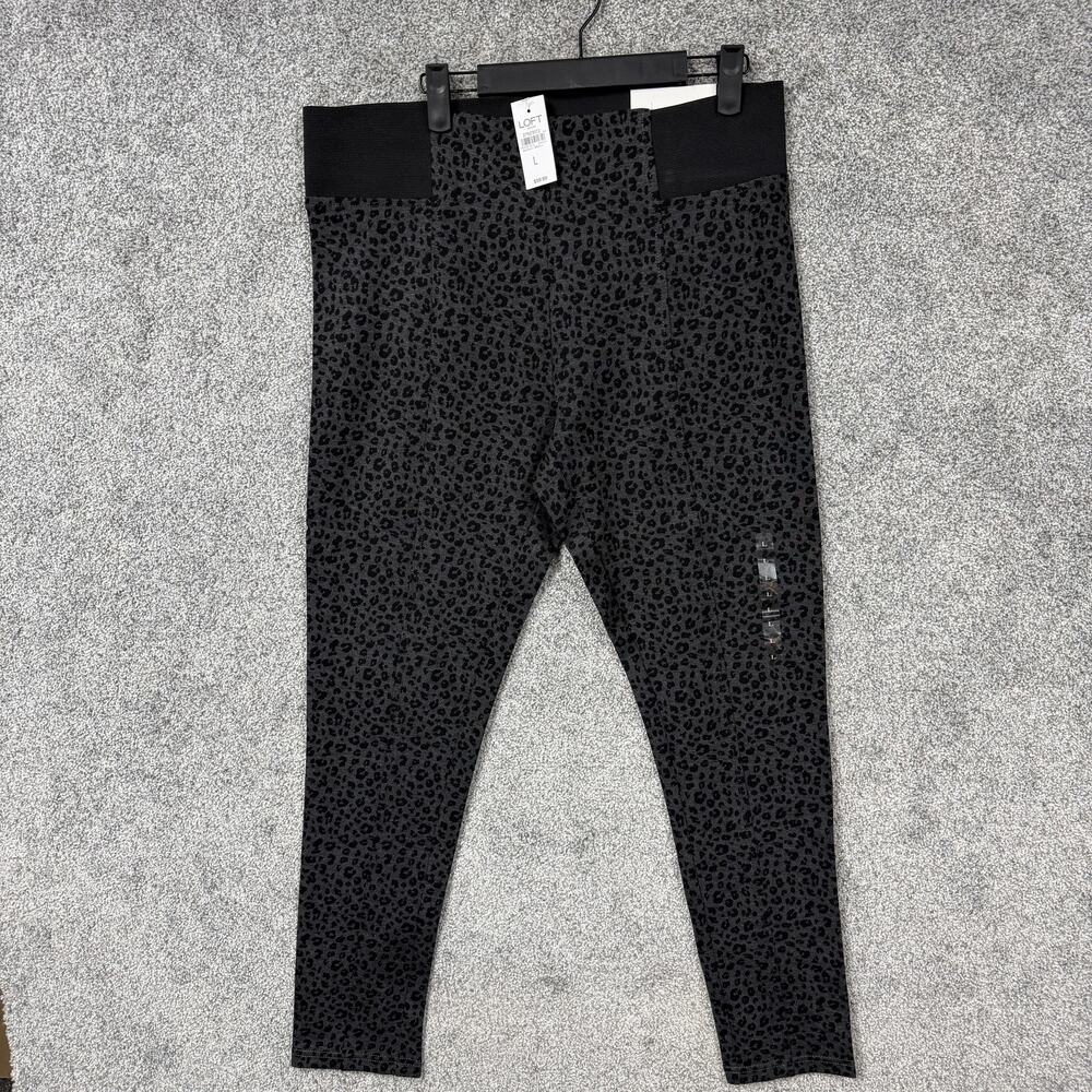 LOFT Leggings L 34x28 Gray Black Leopard High Rise Ankle Stretch Edgy Comfort